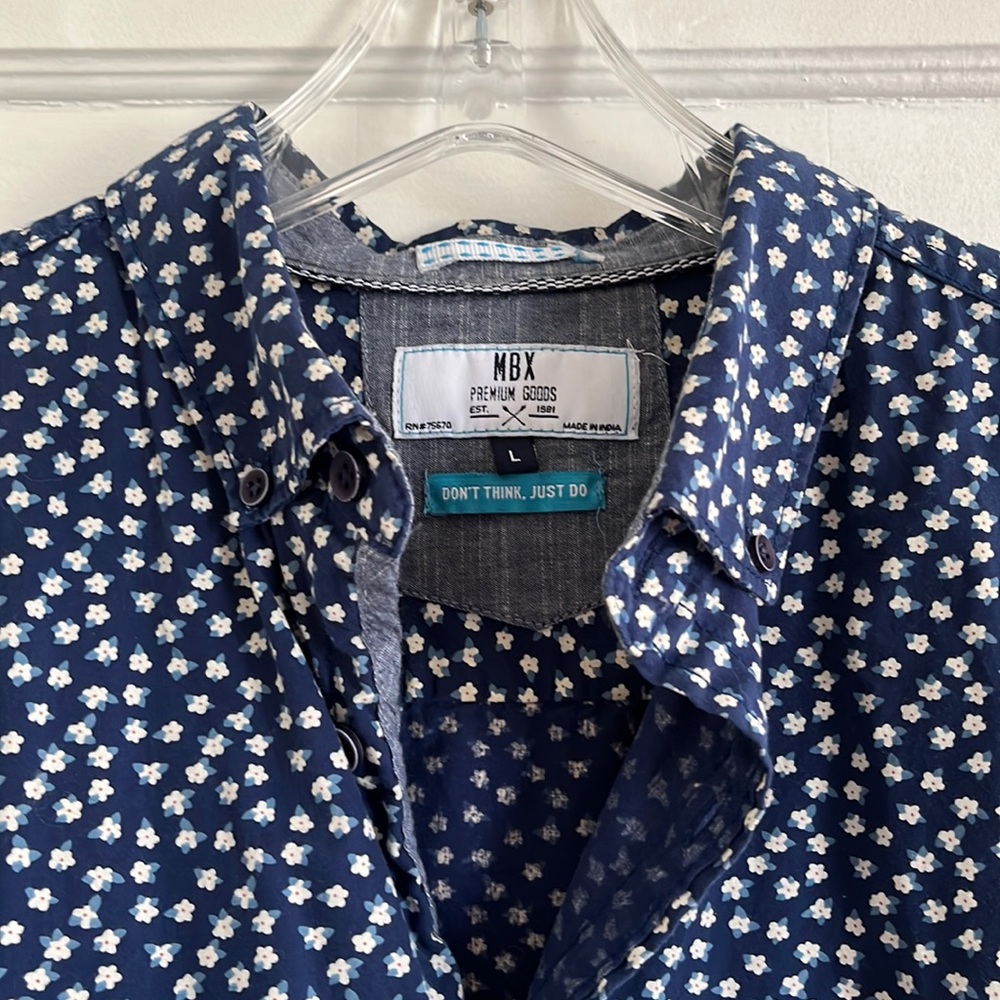 MBX Premium Goods - Cotton Floral Dress Shirt, Navy - Men’s Large EUC